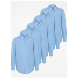 Boys Light Blue Long Sleeve School Shirt 5 Pack