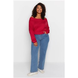 Trendyol Curve Bordo Kayık Yaka Triko Kazak TBBAW24AN00041