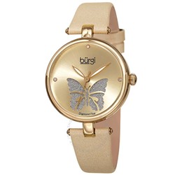 BURGI Pretty Butterfly Quartz Diamond Gold Dial Ladies Watch BUR233YG