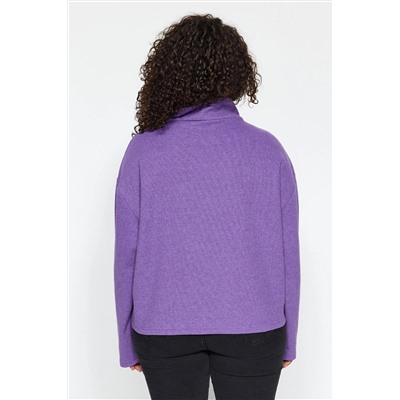Mor Selanik/Triko Görünümlü Fermuarlı Yaka Regular/Normal Kalıp Örme Sweatshirt TBBAW23AO00006