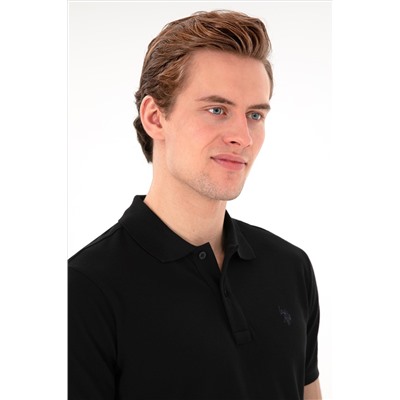 Erkek Slim Fit Polo Yaka Siyah Basic Tişört