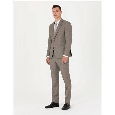 %100 Yün Bej Slim Fit Takım Elbise