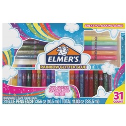 Elmer’s Rainbow Glitter Glue Pen Set, Assorted Colors, 0.356 Ounces Each, 31 Count - Great For Making Slime