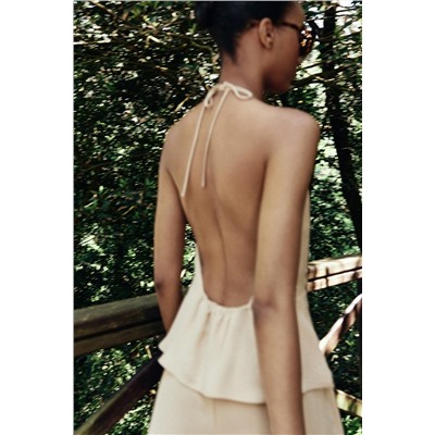 HALTER TWO-PIECE EFFECT JUMPSUIT