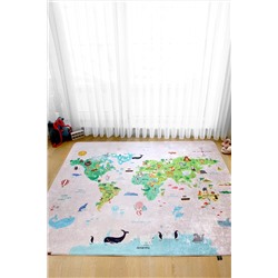 HAMUR Dünya Haritası 120x160 Cm Oyun Matı Bebek Ve Çocuk Halısı Pembe TYC00506623154
