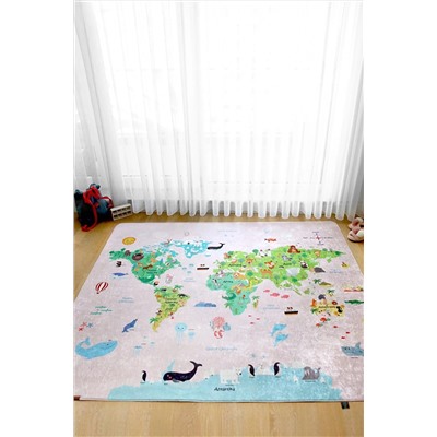 HAMUR Dünya Haritası 120x160 Cm Oyun Matı Bebek Ve Çocuk Halısı Pembe TYC00506623154