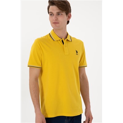 Erkek Regular Fit Polo Yaka Sarı Basic Tişört