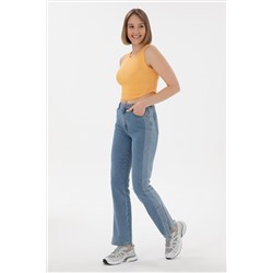 Kadın Turuncu Kolsuz Bisiklet Yaka Crop Basic Tişört