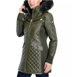 MICHAEL Michael Kors Faux-Fur-Trim Hooded Quilted Coat
