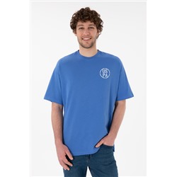Erkek Oversize Fit Bisiklet Yaka İndigo Tişört