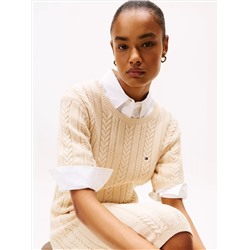 Short-Sleeve Cable Knit Sweater Dress