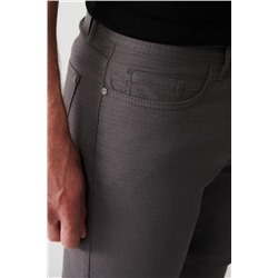 Antrasit Armürlü Esnek 5 Cepli Slim Fit Dar Kesim Kanvas Pantolon
