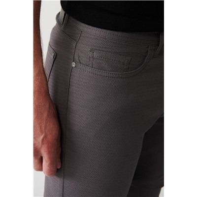 Antrasit Armürlü Esnek 5 Cepli Slim Fit Dar Kesim Kanvas Pantolon