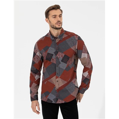 Turuncu Slim Fit Uzun Kollu Gömlek