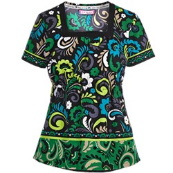 koi Scrubs Penny Lane Emerald Print Top