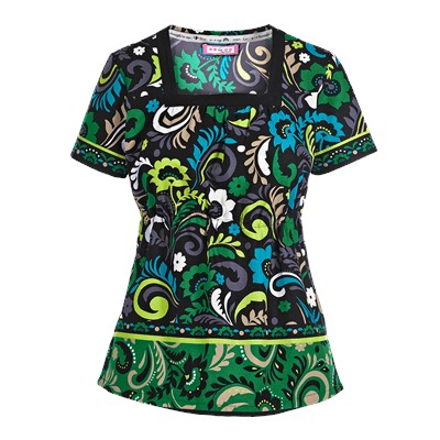 koi Scrubs Penny Lane Emerald Print Top