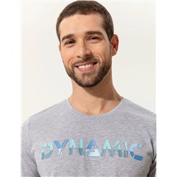 Açık Gri Melanj Slim Fit Baskılı Bisiklet Yaka Tişört