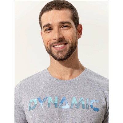 Açık Gri Melanj Slim Fit Baskılı Bisiklet Yaka Tişört