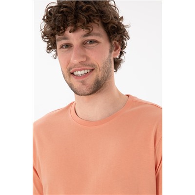 Erkek Regular Fit Bisiklet Yaka Somon Basic Tişört