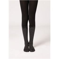Strumpfhose im Overknee-Stil mit Glitzer und Schleife für Mädchen