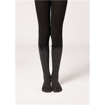 Strumpfhose im Overknee-Stil mit Glitzer und Schleife für Mädchen