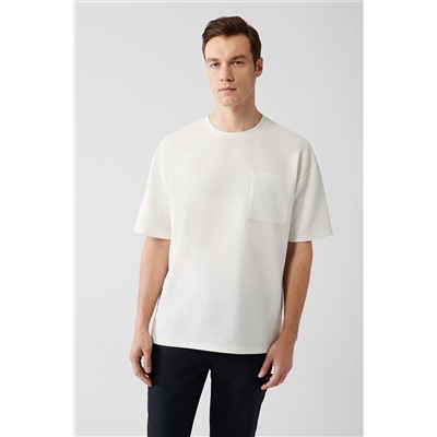 Avva Erkek Beyaz Oversize Ütü Gerektirmeyen Jakarlı Kısa Kollu Cepli T-shirt A31y1283 A31Y1283