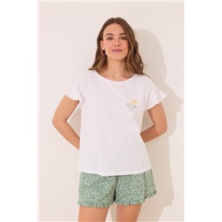 Pijama corto 100% algodón marfil