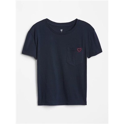 Kids Embroidered Pocket Short Sleeve T-Shirt