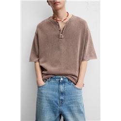 WASHED KNIT BUTTON-UP T-SHIRT