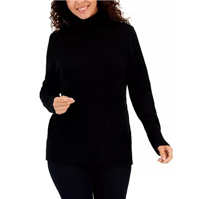 KAREN SCOTT Women's Cable-Knit Turtleneck Cotton Sweater, Created for Macy's