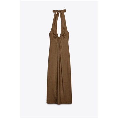 MIDI DRESS WITH BUCKLE LINEN BLEND