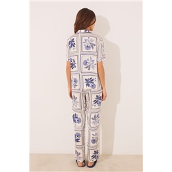 Pijama camisero satén estampado flores
