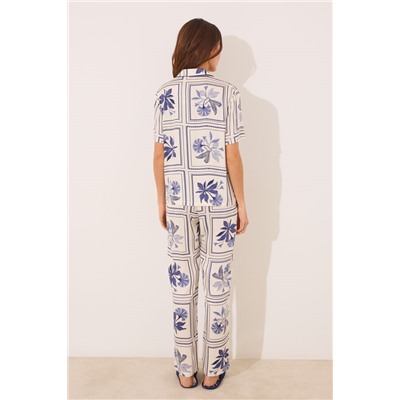 Pijama camisero satén estampado flores