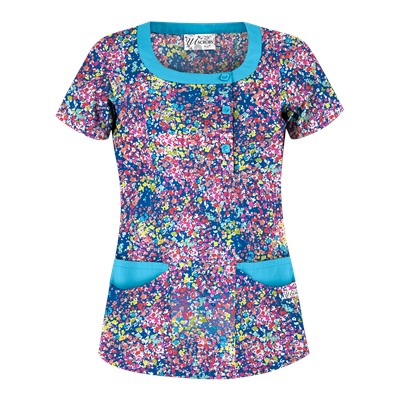 UA Spring Ditzy Turquoise Print Scrub Top