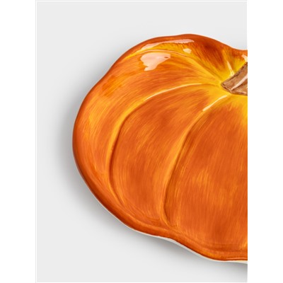 Блюдо, 22 см, керамика, оранжево-зеленое, Тыква, Bright pumpkin