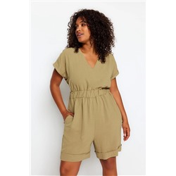 Trendyol Curve Yeşil Dokuma V Yaka Tulum TBBSS23AH00008