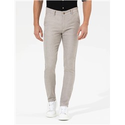 Kahverengi Slim Fit Beli Lastikli Kanvas Pantolon