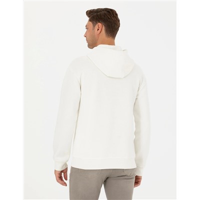 Ekru Regular Fit İçi Polarlı Kapüşonlu Sweatshirt