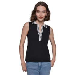 KARL LAGERFELD PARIS Women's Sleeveless Logo Polo Sweater