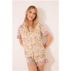 Pijama corto camisero algodón flores