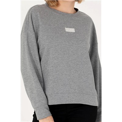 Kadın Gri Melanj Bisiklet Yaka Basic Sweatshirt