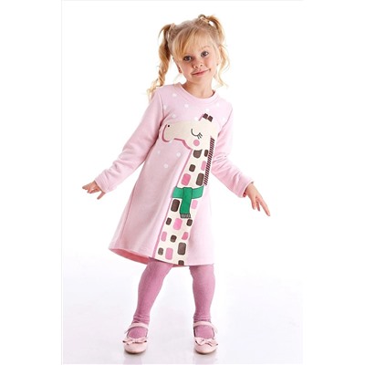 Denokids Cool Zürafa Pembe Kız Çocuk Kalın Elbise CFF-20K1-041