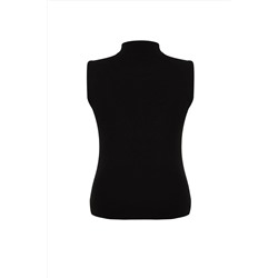Siyah Fermuarlı %100 Pamuk Fitilli Kaşkorse Örme Büyük Beden Bluz TBBSS24AF00040