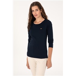 Kadın Lacivert Slim Bisiklet Yaka Basic Sweatshırt