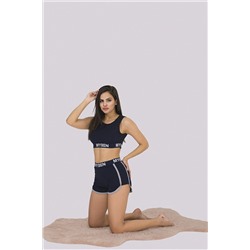 MyBen Lacivert Renkli Sporcu Şortlu Kadın Pijama Takımı S369 2023-şort