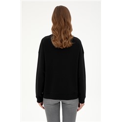 Kadın Siyah Bisiklet Yaka Sweatshirt