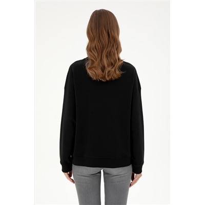 Kadın Siyah Bisiklet Yaka Sweatshirt