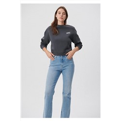 MaviLogo Baskılı Gri Crop Sweatshirt 1611601-70763