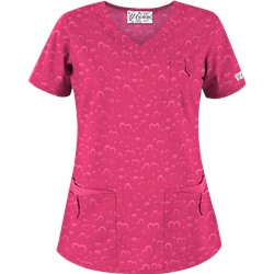 UA Forever Hearts Fuchsia Print Scrub Top