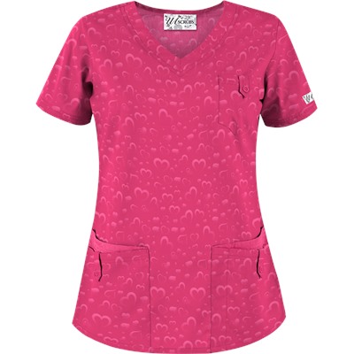 UA Forever Hearts Fuchsia Print Scrub Top
